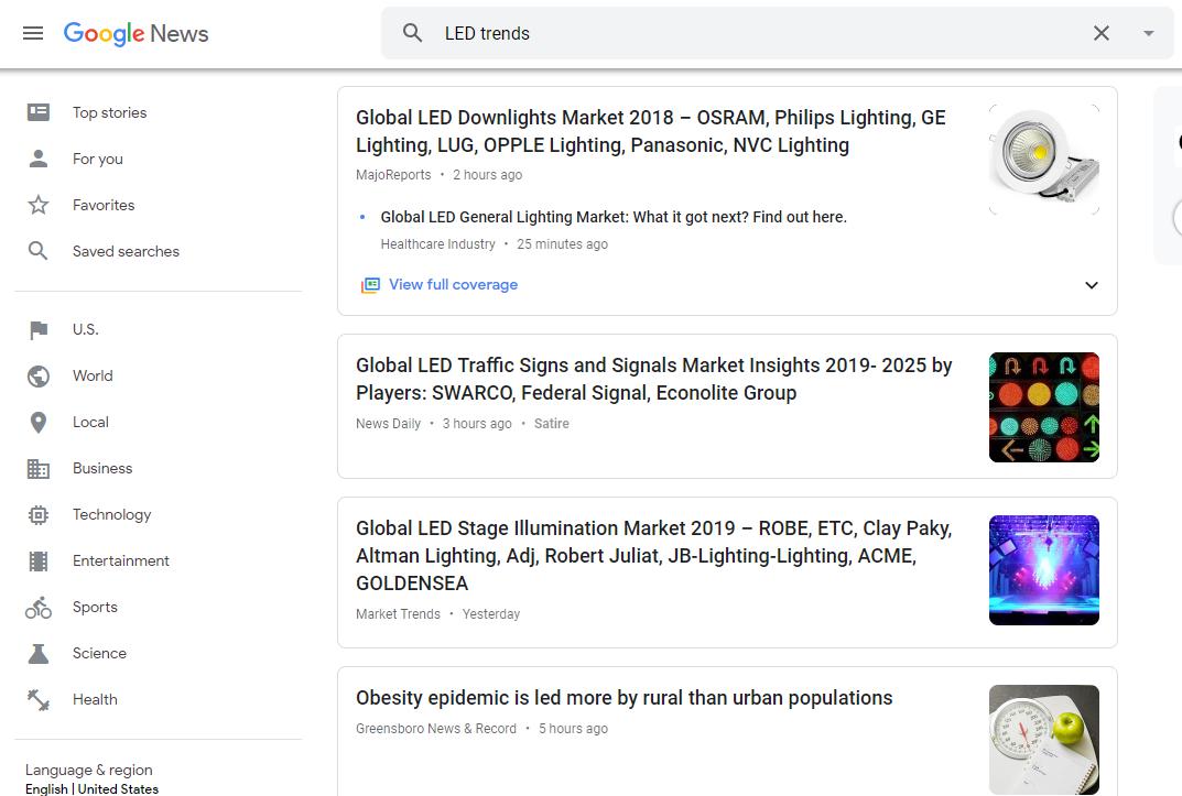 LED Trends Search on Google News